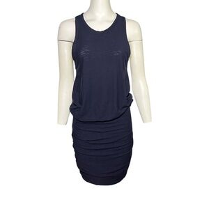 James Perse Standard Racerback Blouson Tank Dress Navy Blue Ruched Size 3 Large